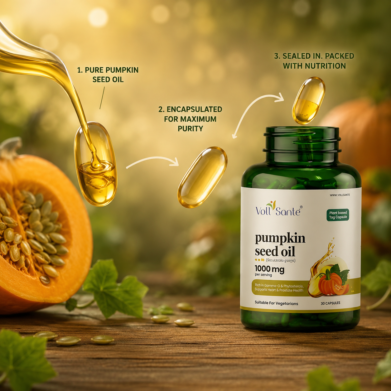 Pumpkin Seed Oil Capsules – 1000 mg Cold-Pressed (30 Veg Capsules)