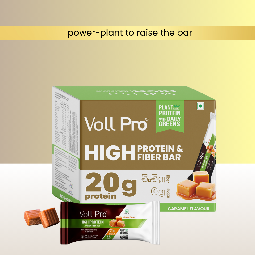 Plant Protein Bar – Voll Pro (20g Protein per 50g Bar, Pack of 6) Caramel Flavour