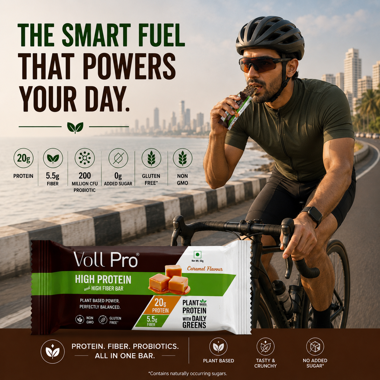 Plant Protein Bar – Voll Pro (20g Protein per 50g Bar, Pack of 6) Caramel Flavour