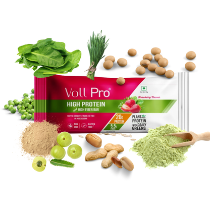 Voll Pro Plant Protein Bar: 20g protein in 50g bar: (Pack of 50g*6 bars) Strawberry Flavour