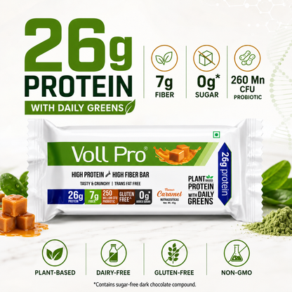 Plant Protein Bar – Voll Pro (26g Protein per 65g Bar, Pack of 6)