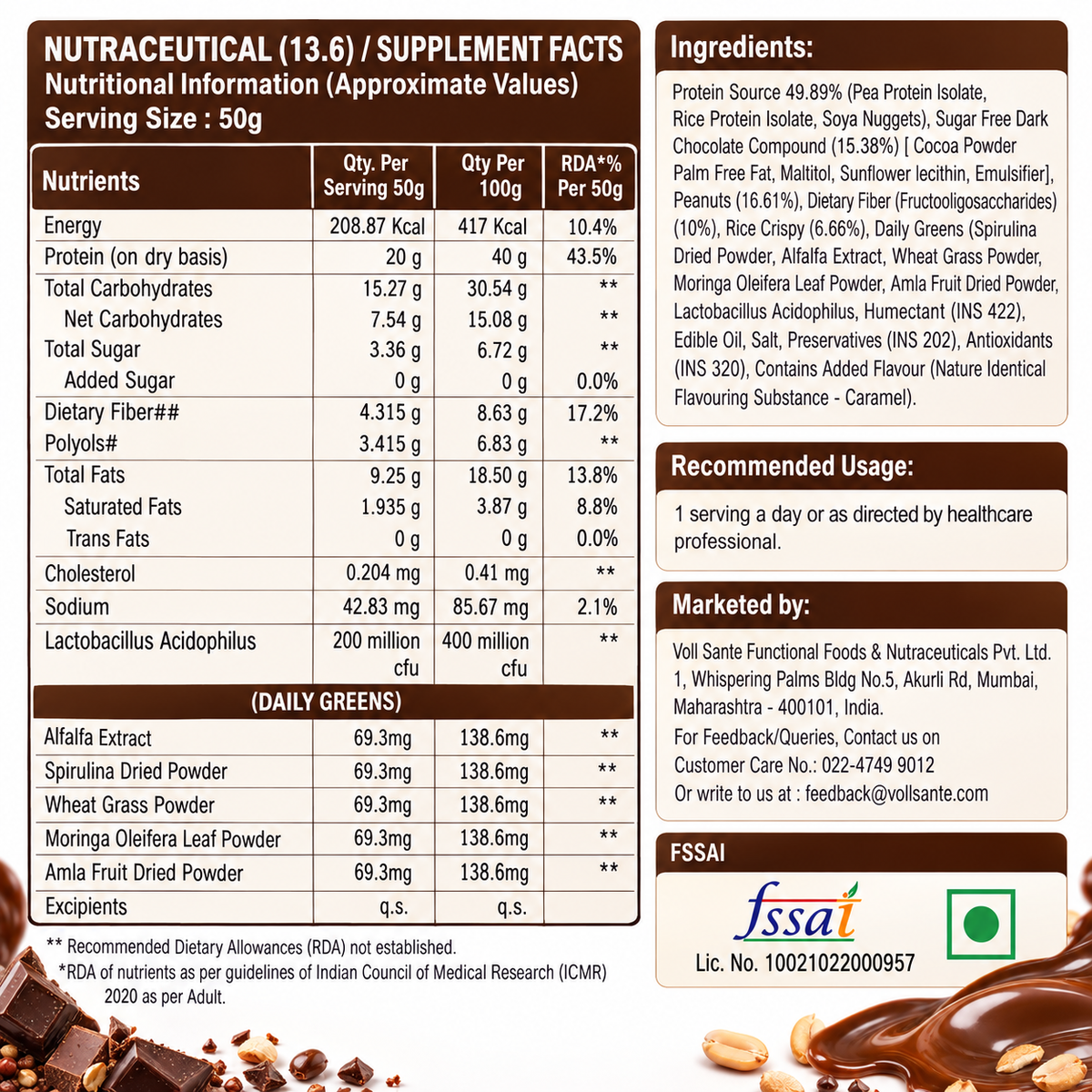 Plant Protein Bar – Voll Pro (20g Protein per 50g Bar, Pack of 6) Caramel Flavour