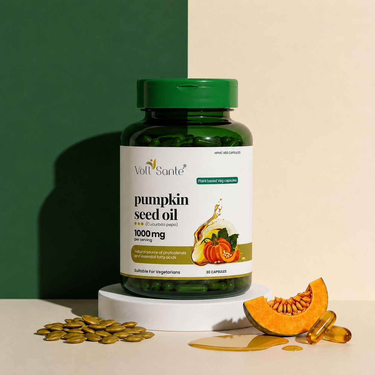 Pumpkin Seed Oil Capsules – 1000 mg Cold-Pressed (30 Veg Capsules)