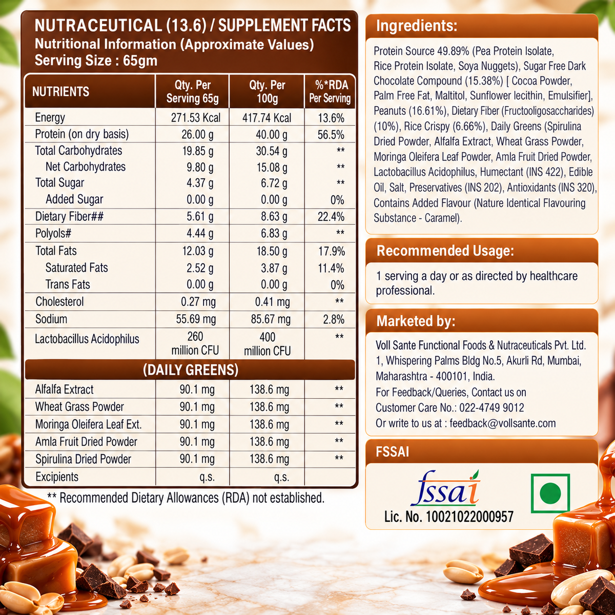 Plant Protein Bar – Voll Pro (26g Protein per 65g Bar, Pack of 6)