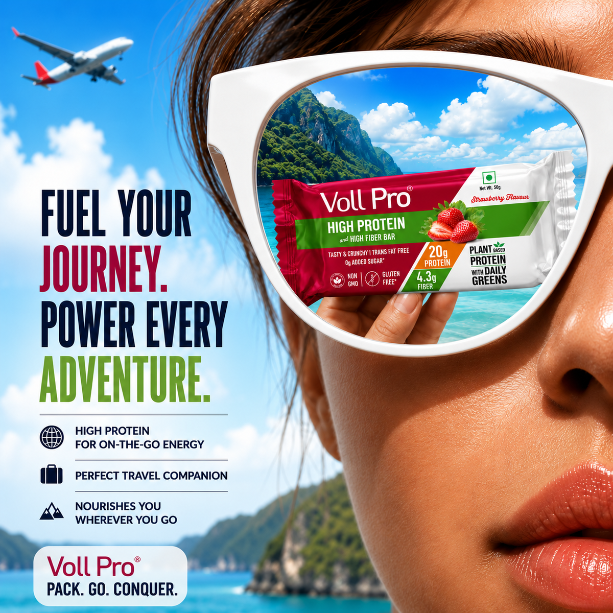 Voll Pro Plant Protein Bar: 20g protein in 50g bar: (Pack of 50g*6 bars) Strawberry Flavour