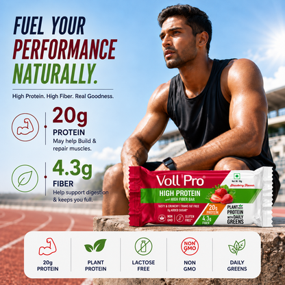 Voll Pro Plant Protein Bar: 20g protein in 50g bar: (Pack of 50g*6 bars) Strawberry Flavour