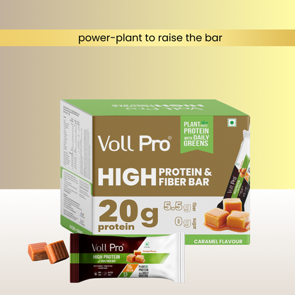 Plant Protein Bar – Voll Pro (20g Protein per 50g Bar, Pack of 6) Caramel Flavour