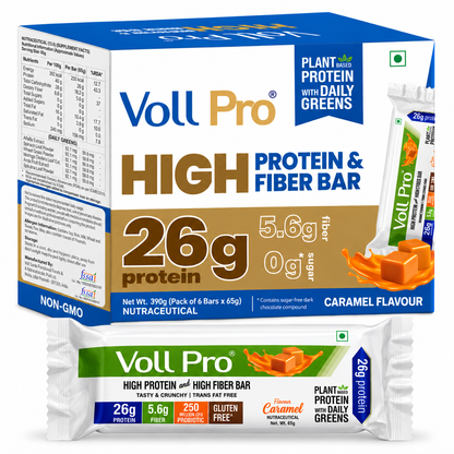Plant Protein Bar – Voll Pro (26g Protein per 65g Bar, Pack of 6)