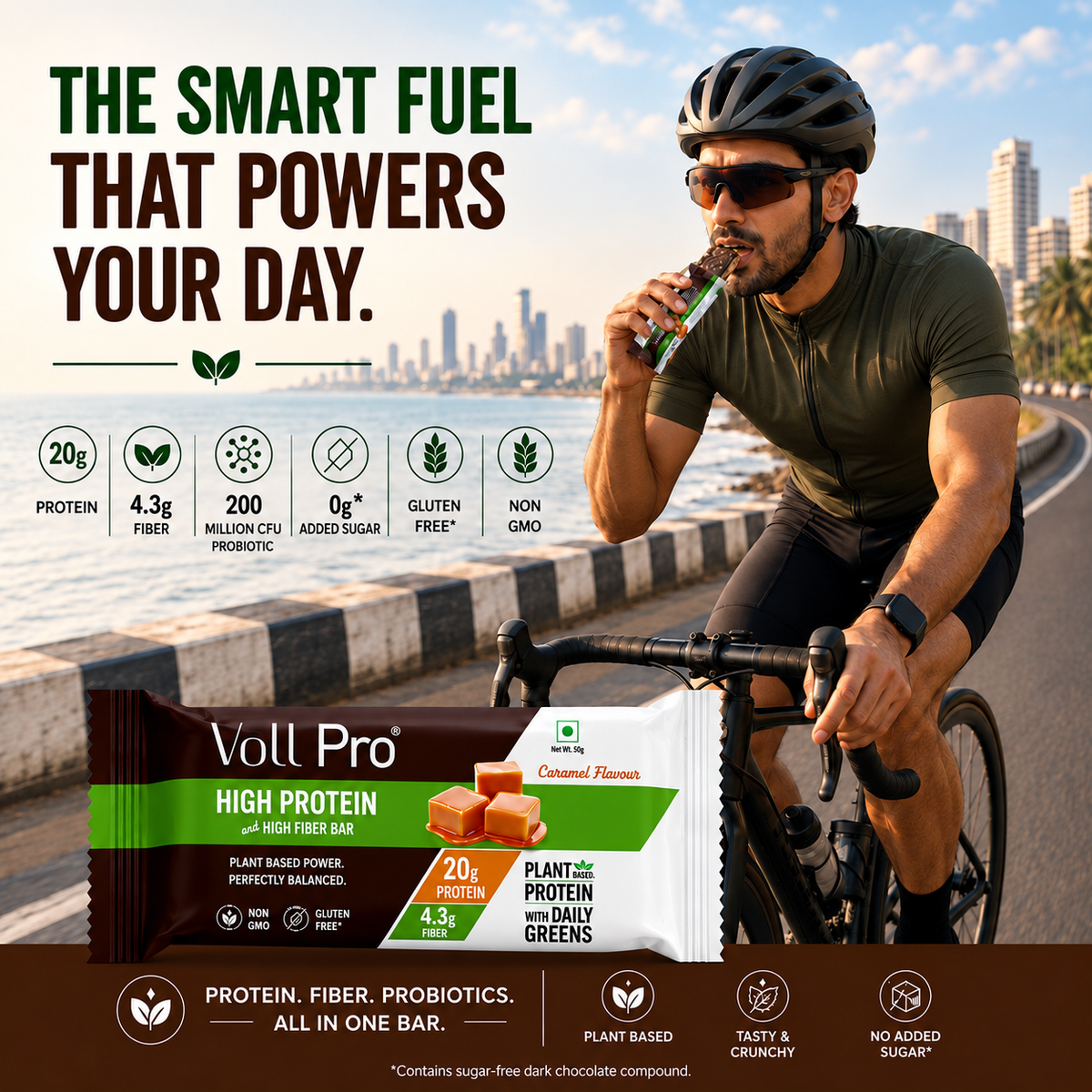 Plant Protein Bar – Voll Pro (20g Protein per 50g Bar, Pack of 6) Caramel Flavour