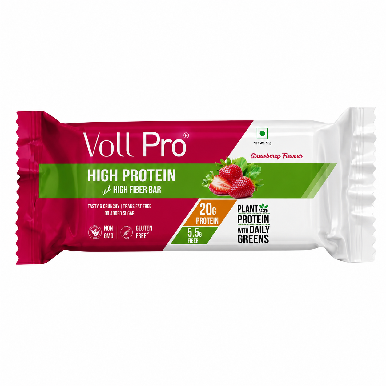 Voll Pro Plant Protein Bar: 20g protein in 50g bar: (Pack of 50g*6 bars) Strawberry Flavour