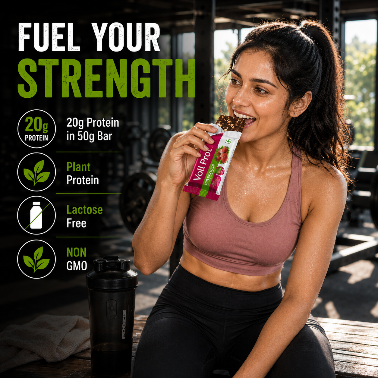 Voll Pro Plant Protein Bar: 20g protein in 50g bar: (Pack of 50g*6 bars) Strawberry Flavour