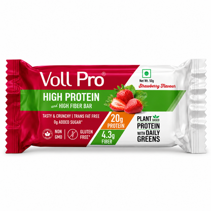 Voll Pro Plant Protein Bar: 20g protein in 50g bar: (Pack of 50g*6 bars) Strawberry Flavour
