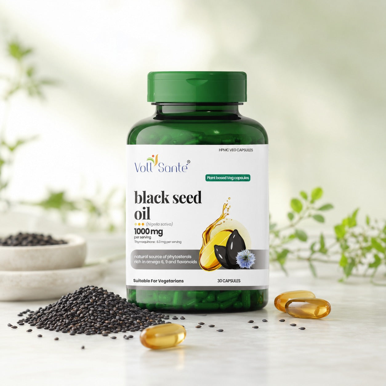 Black Seed Oil Capsules – 1000 mg Cold-Pressed (30 Veg Capsules)