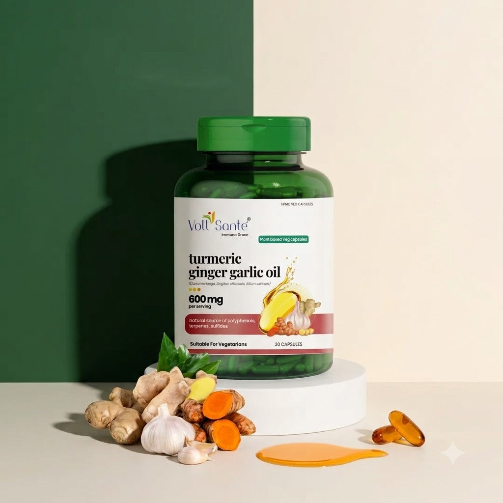 Voll Sante Turmeric, Ginger & Garlic Oil: Bottle of 30 Capsules