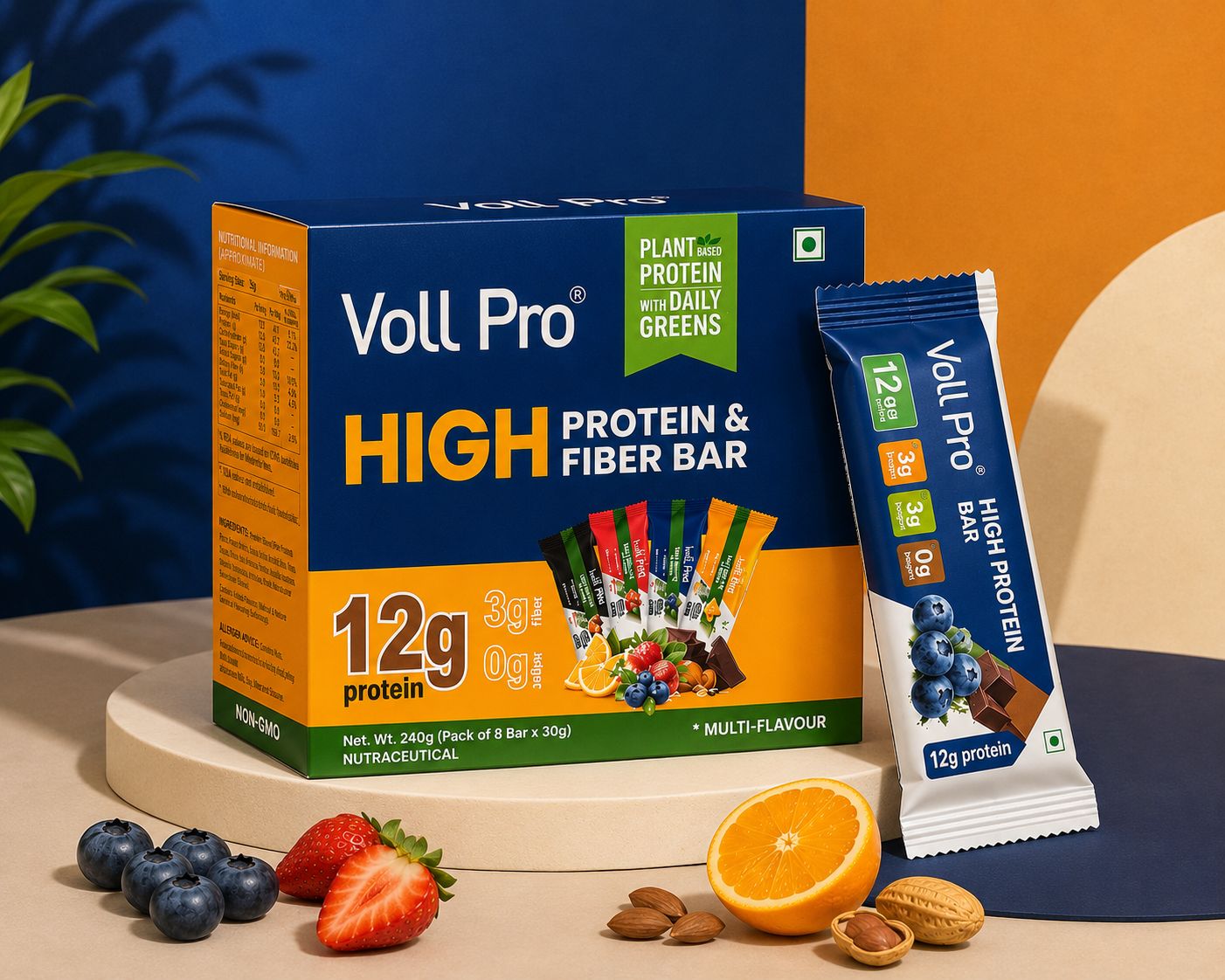Voll Pro Plant Protein Bar: 12g protein in 30g bar (Pack of 30g*8 bars)